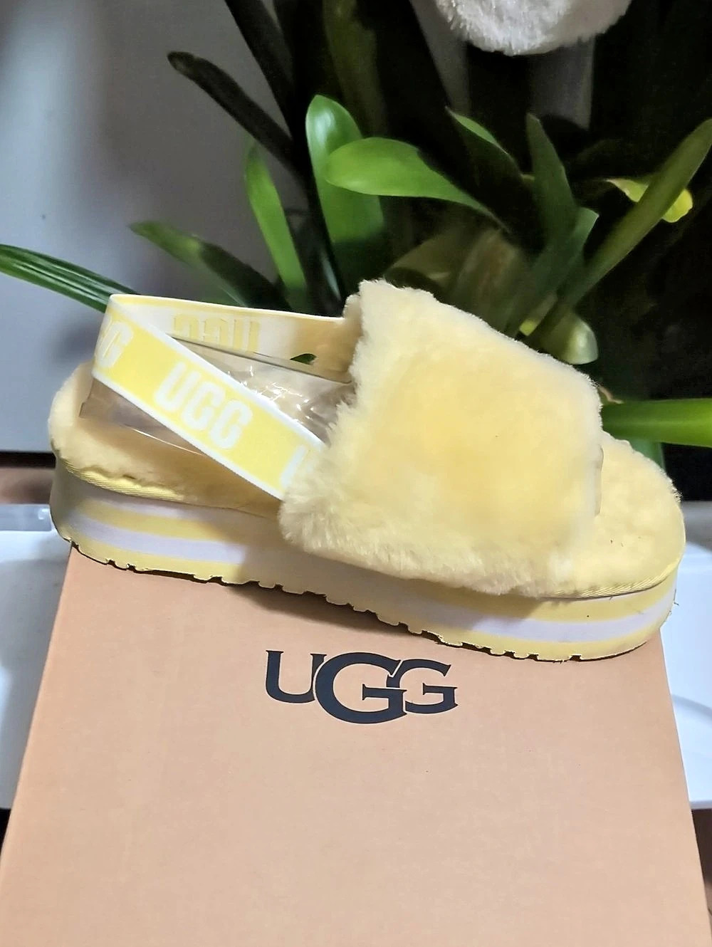 UGG Fluff Sugar Platform Yellow Slippers